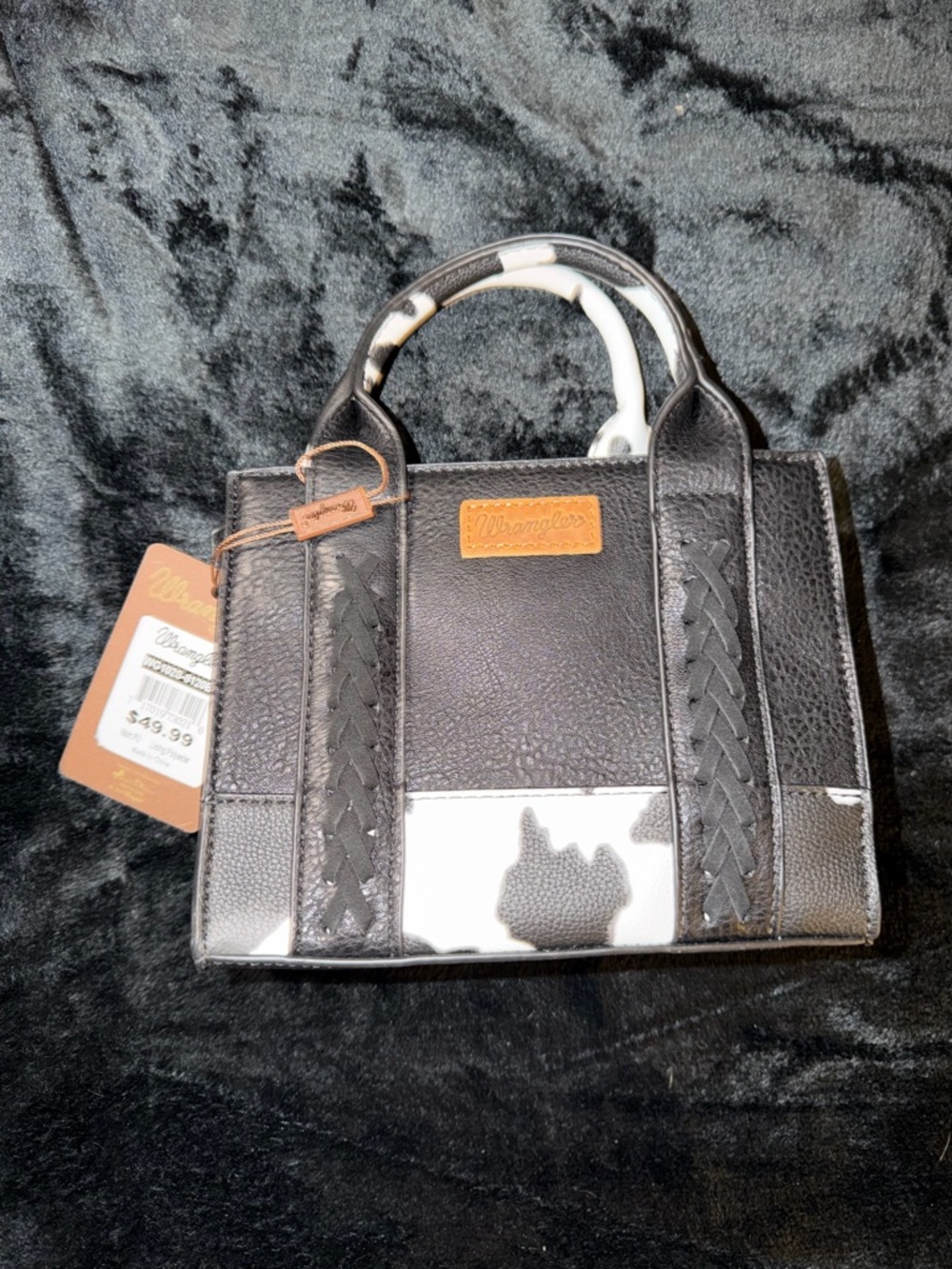 Wrangler Black and White cow print mini tote